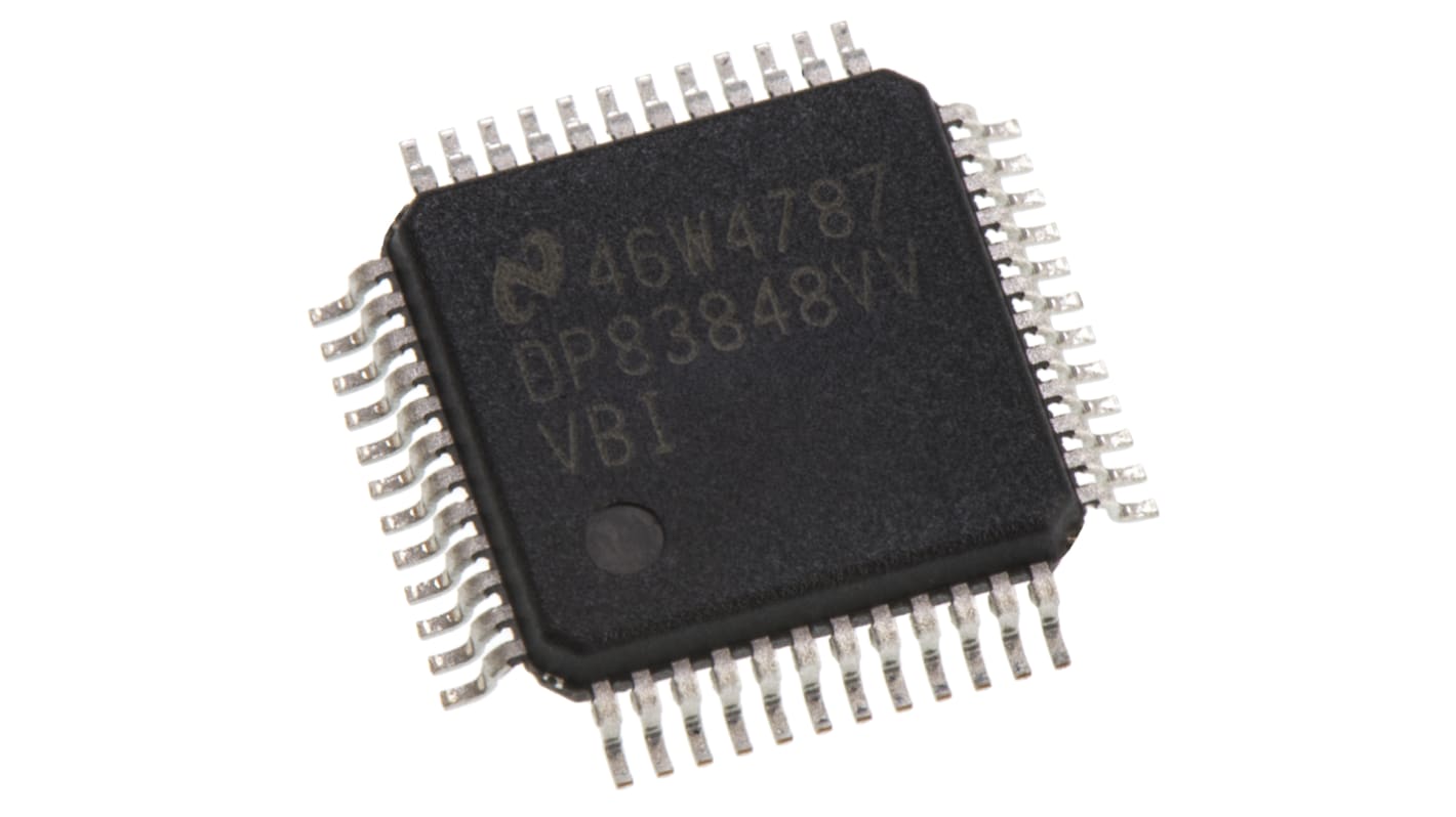 Texas Instruments PHY芯片, 10 Mbps, 100 Mbps以太网收发器, LQFP封装, 支持100BASE-TX，10BASE-T标准, 48引脚, 7 x 7 x 1.4mm