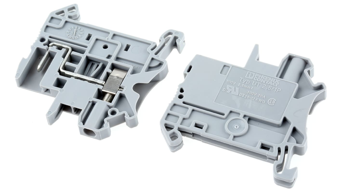 フエニックスコンタクト UT 2.5/1P-PE DIN レール端子台, 26 → 12AWG, 24A 500 V, スクリュー