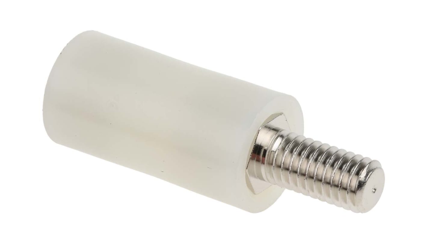 RS PRO Standoff, M6 x M6 Thread, 25mm Body, Nylon 66, Male/Female, 12.7mm Stud