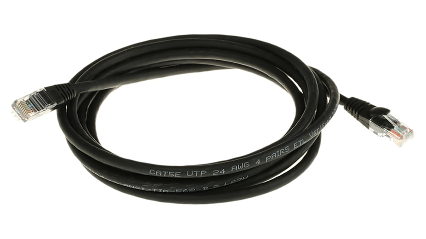 RS PRO, 3m Cat5e, Black RJ45 to Male RJ45 Male, U/UTPUnshielded, Terminated LSZH Sheath