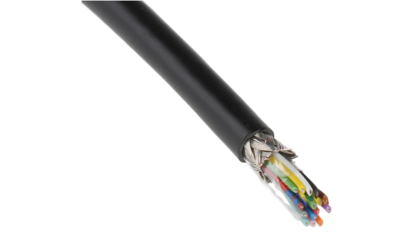 RS PRO 15芯屏蔽线 0.055 mm²多芯线 数据电缆, 30 awg, PVC黑色护套