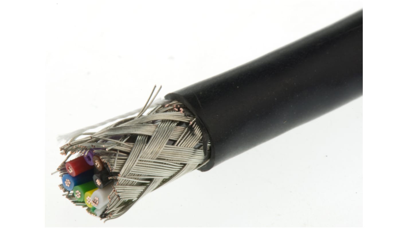 RS PRO Multicore Data Cable, 0.22 mm², 8 Cores, 24 AWG, Screened, 100m, Black Sheath