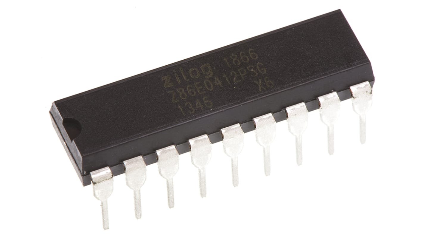 Microcontrolador Zilog Z86E0412PSG1866, núcleo Z8 de 8bit, RAM 125 B, 12MHZ, PDIP de 18 pines