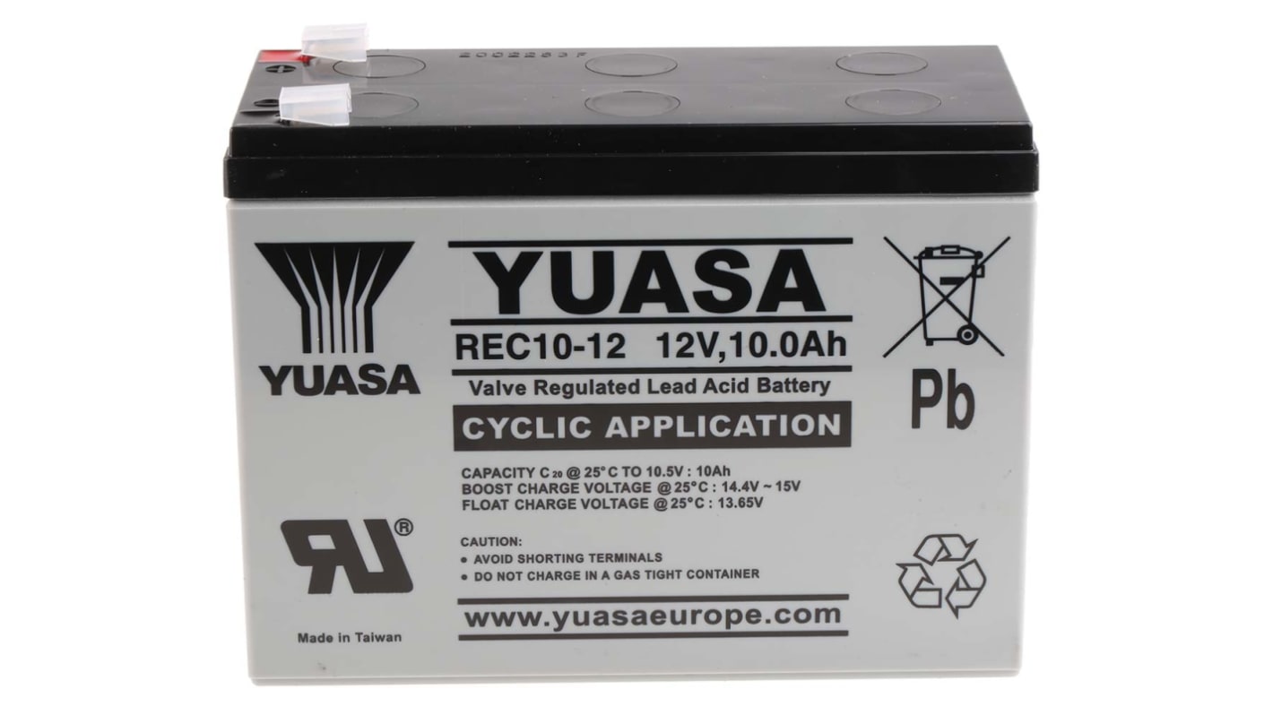 Yuasa 12V Faston F2 Sealed Lead Acid Battery, 10Ah