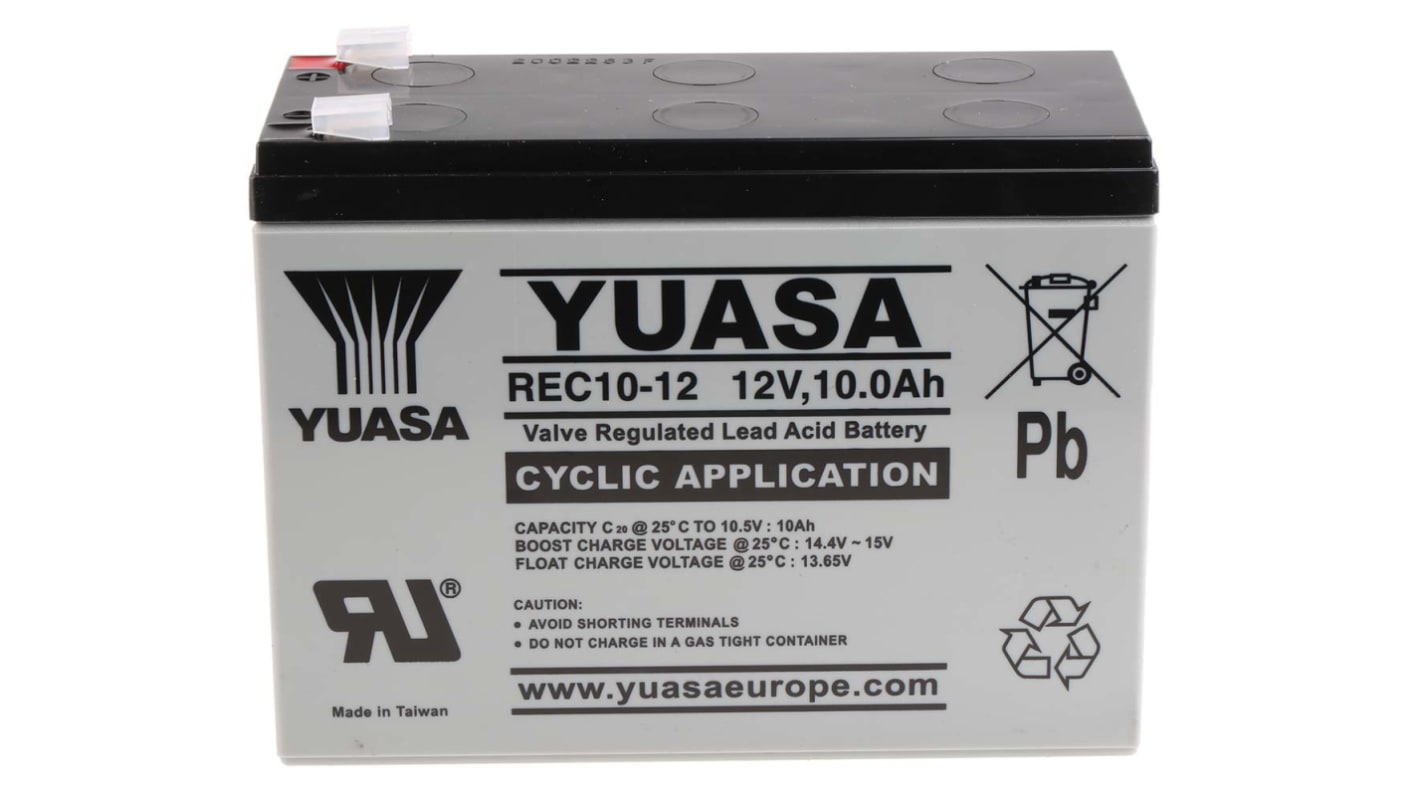 Yuasa REC10-12, 12V Forseglet blysyrebatteri, AGM Type, 10Ah