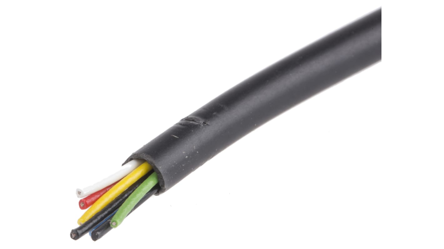 RS PRO Multicore Data Cable, 0.055 mm², 6 Cores, 30 AWG, Unscreened, 100m, Black Sheath