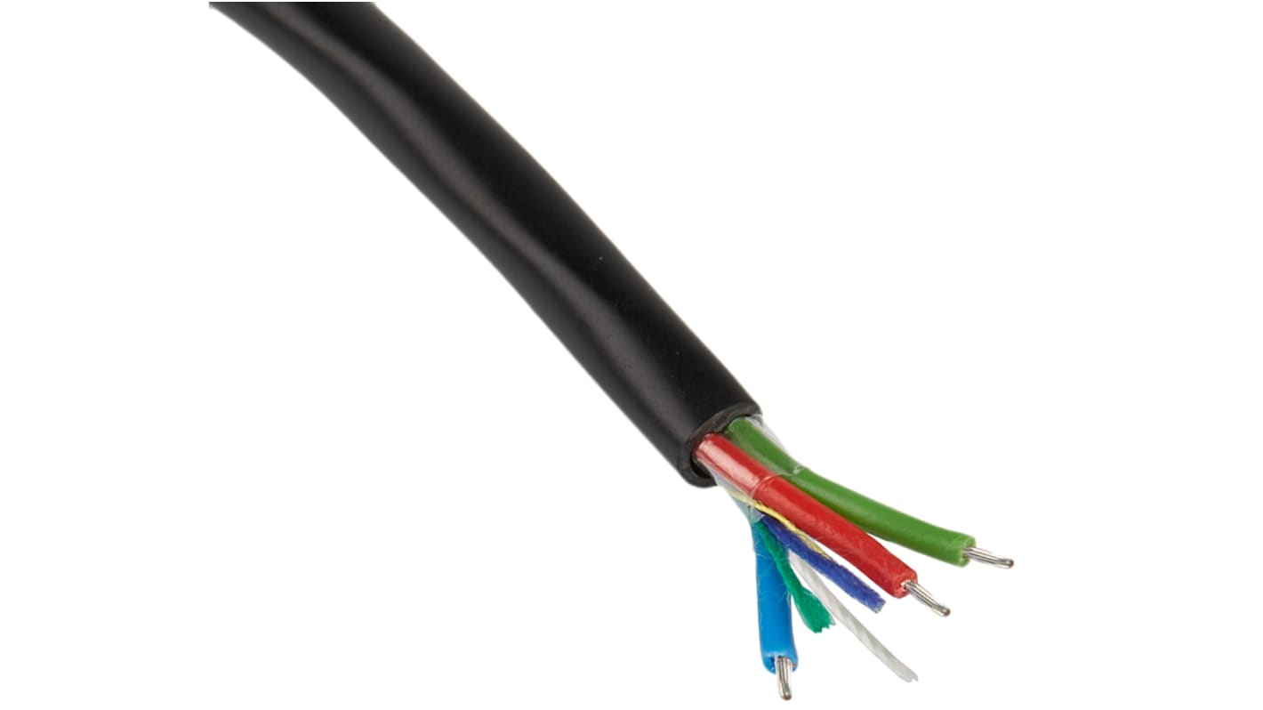 RS PRO Multicore Data Cable, 0.22 mm², 3 Cores, 24 AWG, Unscreened, 25m, Black Sheath