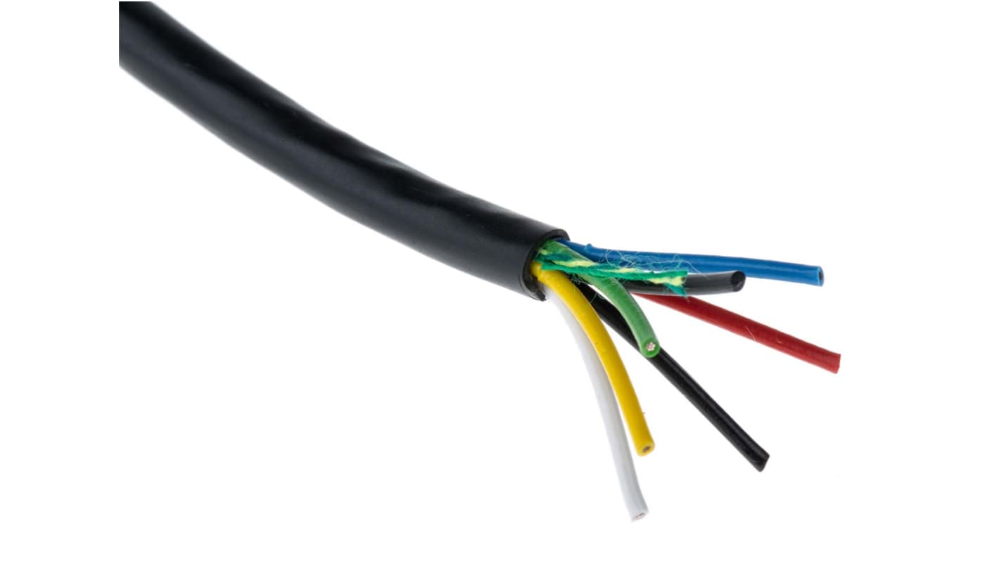 RS PRO Multicore Data Cable, 0.22 mm², 6 Cores, 24 AWG, Unscreened, 25m, Black Sheath