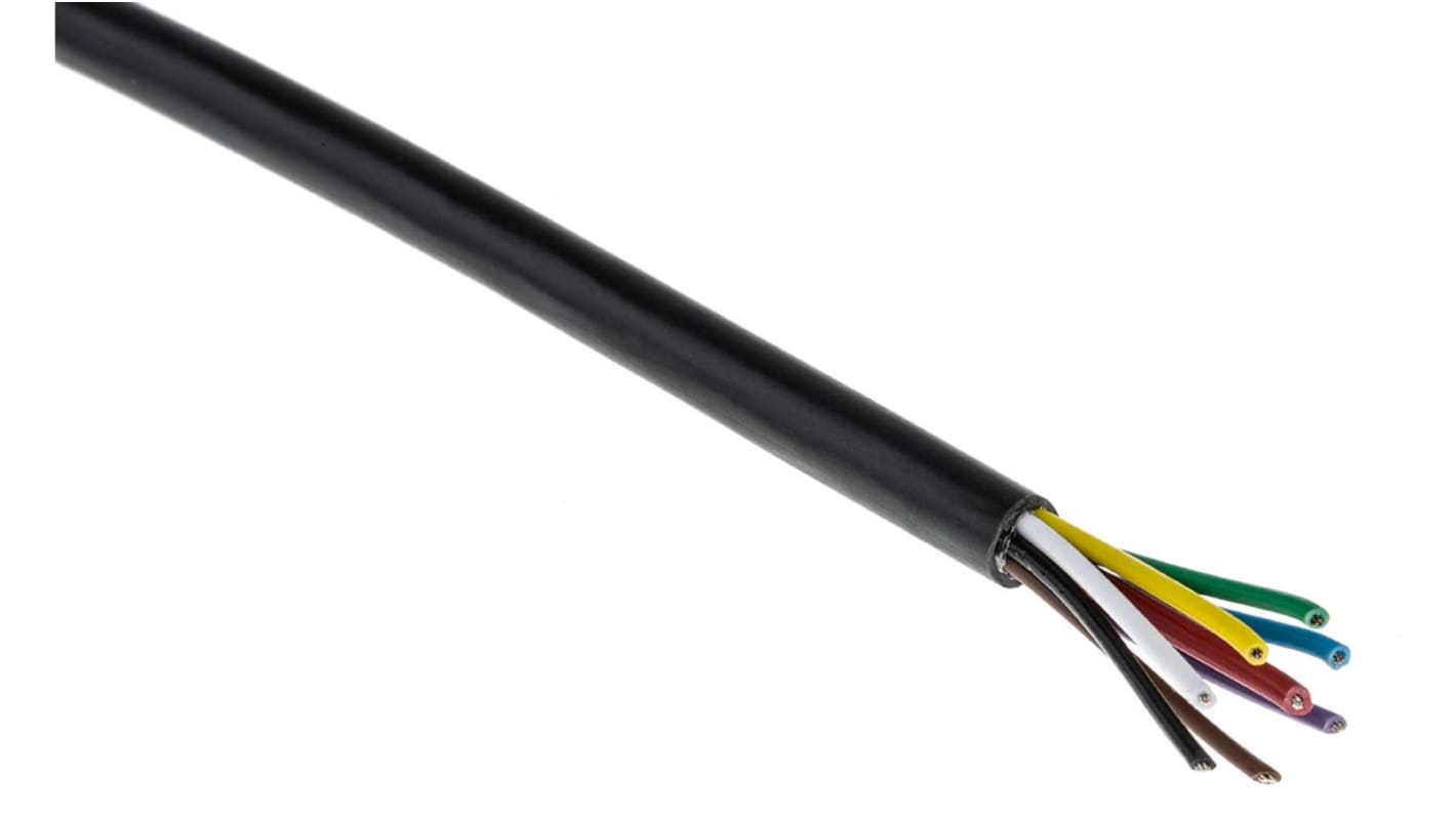 RS PRO Multicore Data Cable, 0.22 mm², 12 Cores, 24 AWG, Unscreened, 100m, Black Sheath
