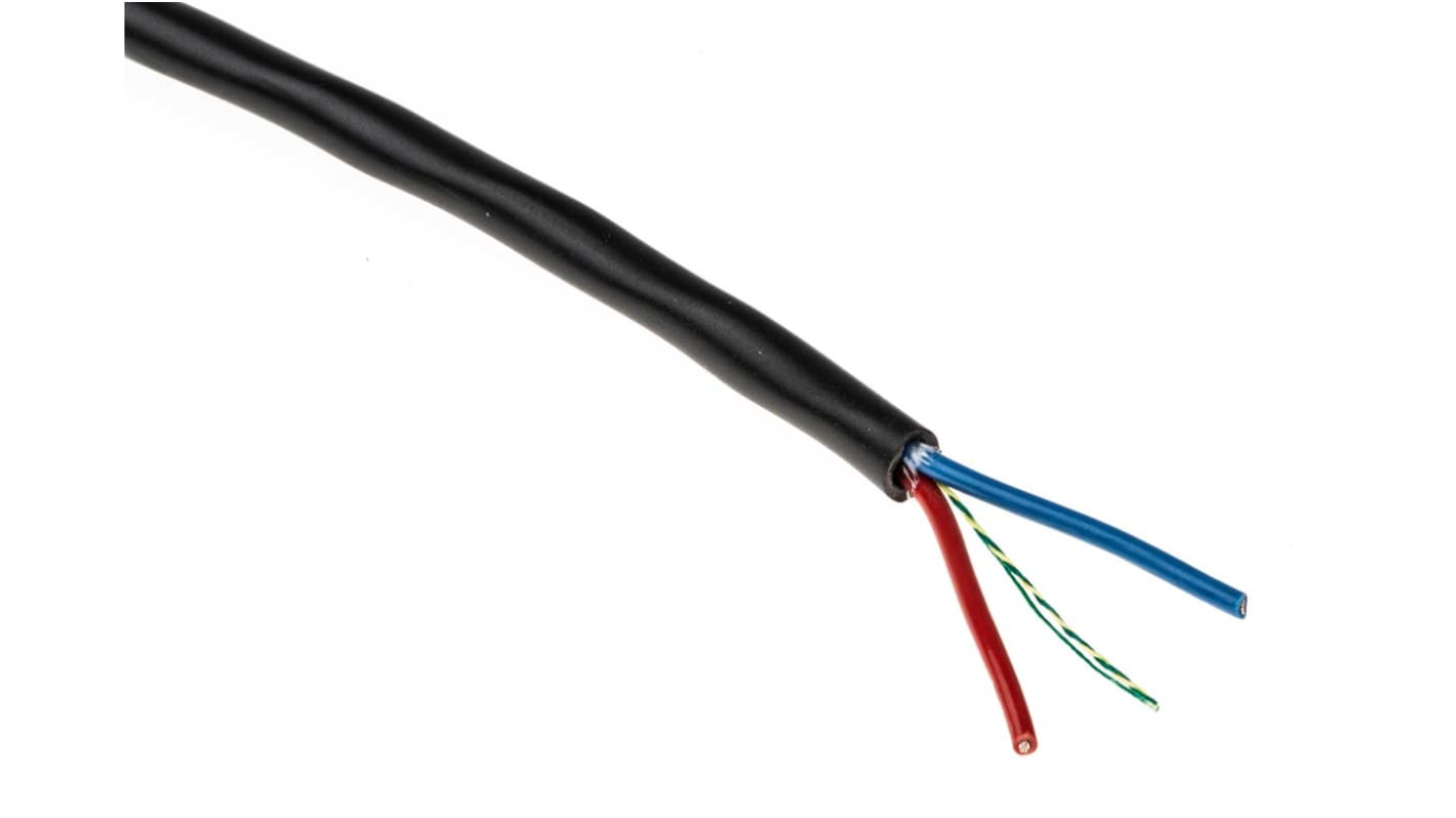 RS PRO 2芯非屏蔽线 0.5 mm²多芯线 数据电缆, 20 AWG, PVC黑色护套