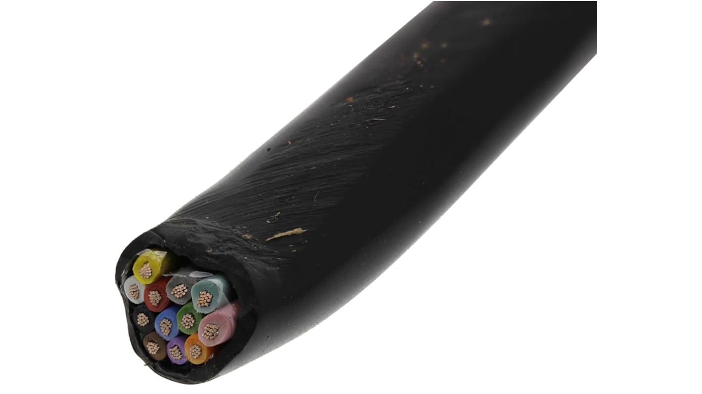 RS PRO Multicore Industrial Cable, 0.5 mm², 12 Cores, 20 AWG, Unscreened, 25m, Black Sheath