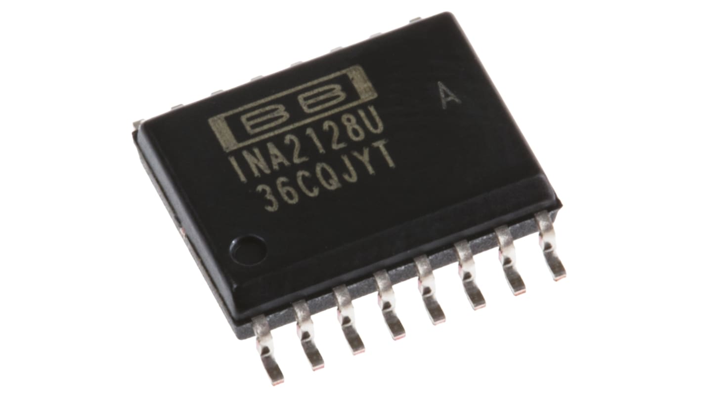 Texas Instruments 仪表放大器, 双路, 贴片安装, 16引脚, 125μV偏置, SOIC封装