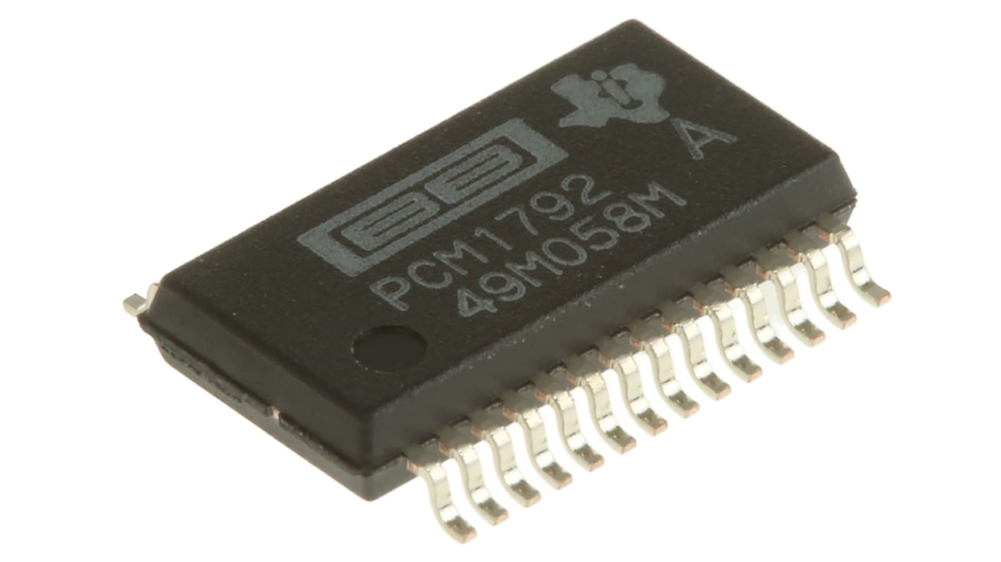 Texas Instruments, Audio DAC Dual 24 bit-, 192ksps, 6%FSR Serial (I2C/SPI), 28-Pin SSOP