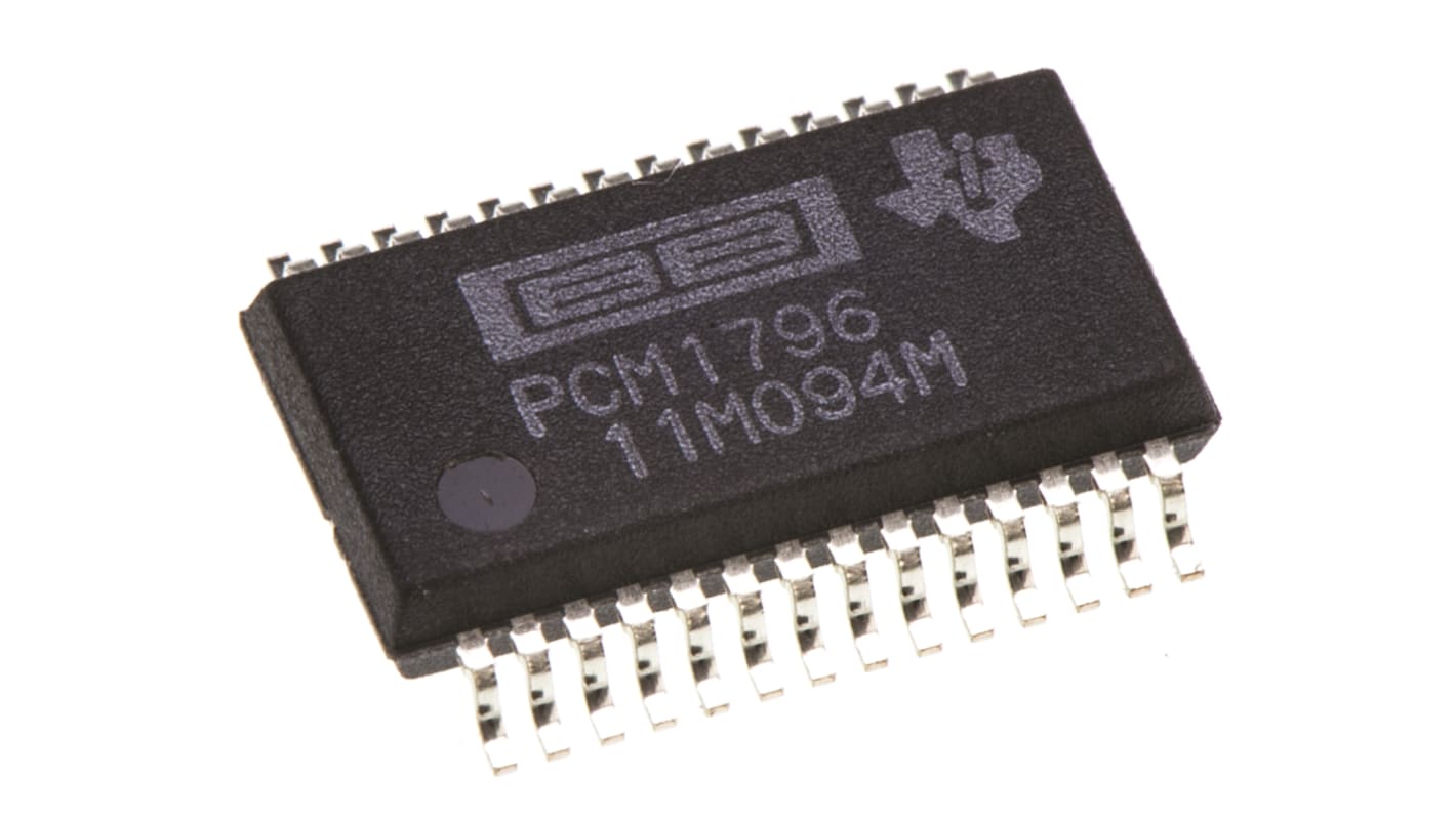 Texas Instruments, Audio DAC Dual 24 bit-, 192ksps, 7%FSR Serial (SPI), 28-Pin SSOP