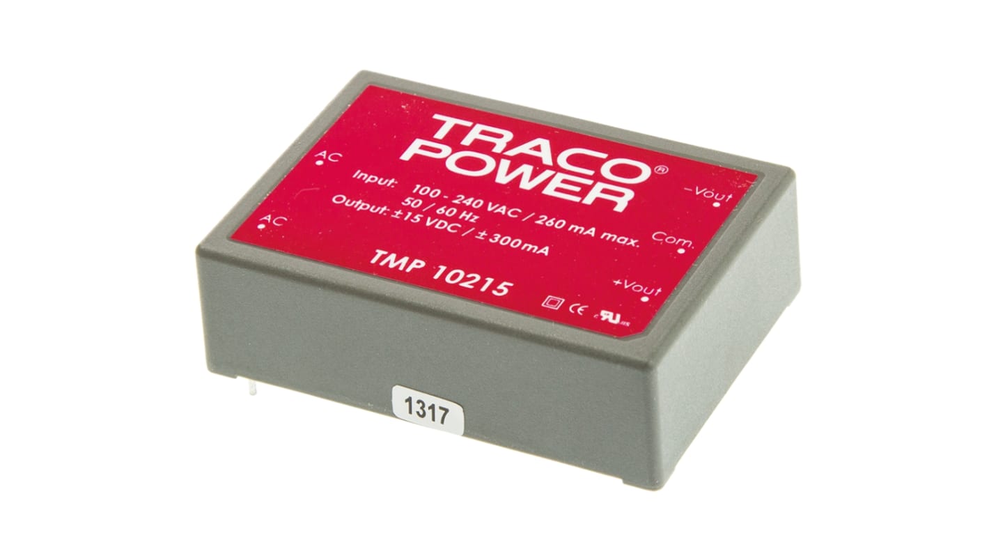 TRACOPOWER Switching Power Supply, TMP 10215, ±15V dc, 300mA, 10W, Dual Output, 120 → 370 V dc, 85 → 264