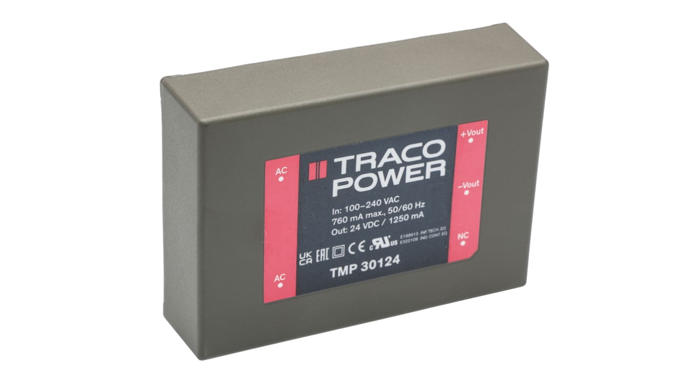 Fuente de alimentación conmutada TRACOPOWER serie TMP, 24V dc, 1.25A, 30W, 1 salida, Montaje en PCB