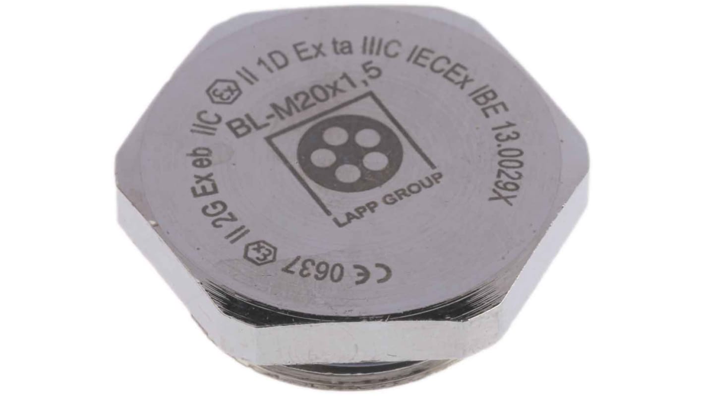 Lapp Blanking Plug, M20, Nickel Plated Brass, 26.4mm Diameter, Threaded