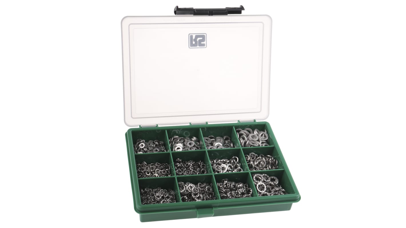 RS PRO 1500 piece Stainless Steel Internal Tooth, Plain, Spring Washer Kit A4 316