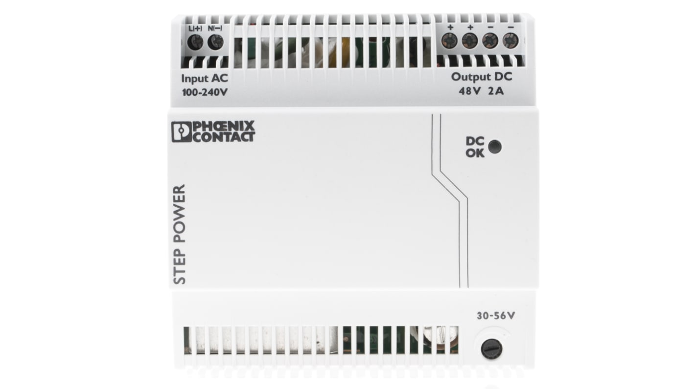 Phoenix Contact STEP POWER Switched Mode DIN Rail Power Supply, 85 → 264V ac ac Input, 48V dc dc Output, 2A