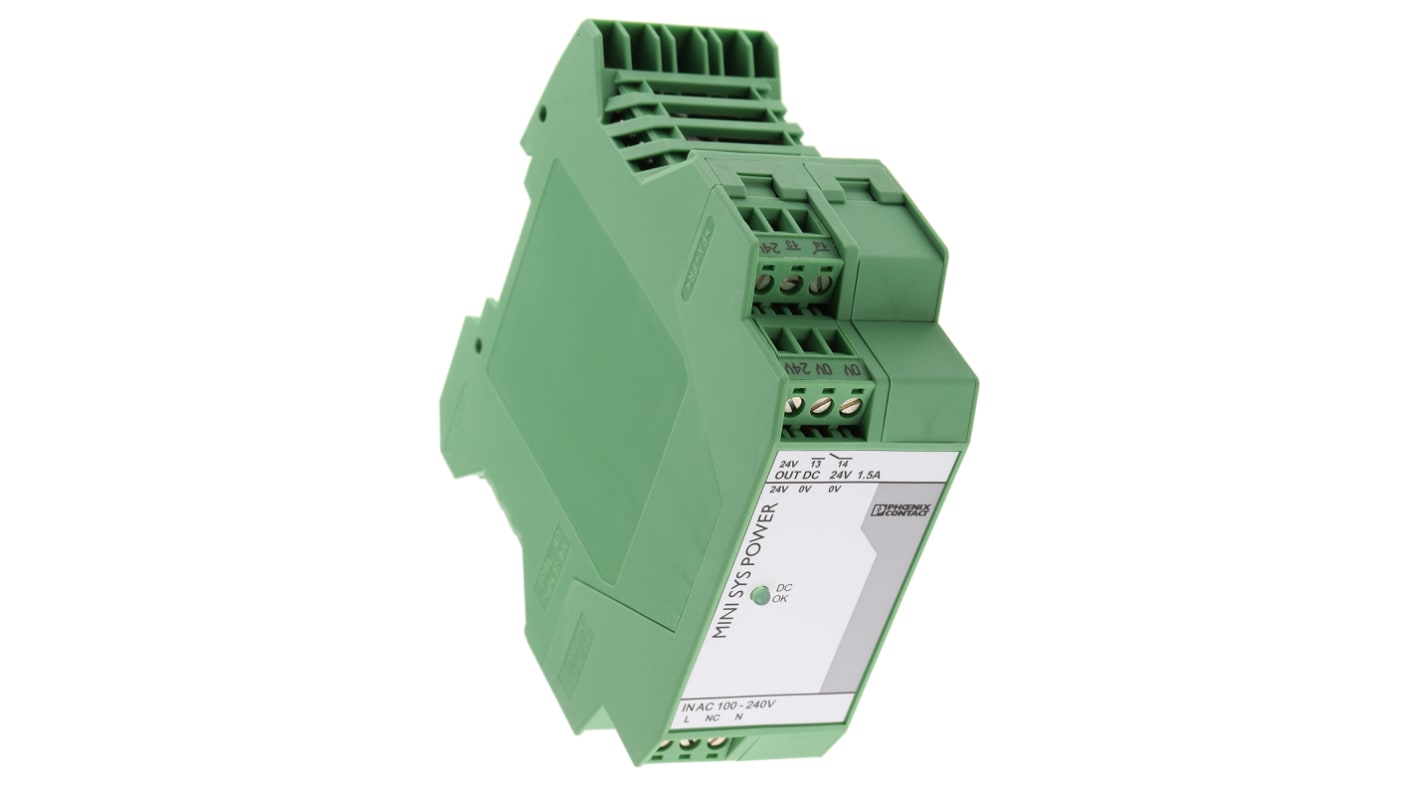 Phoenix Contact MINI POWER Switch Mode DIN Rail Power Supply, 85 → 264V ac ac Input, 24V dc dc Output, 1.5A