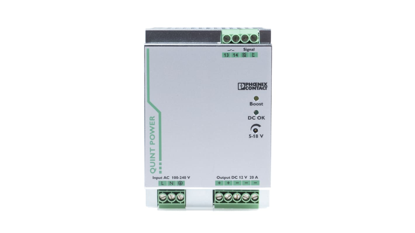 Alimentatore a montaggio su guida DIN Phoenix Contact, 12V cc, 20A, 85 → 264V ca, 240W