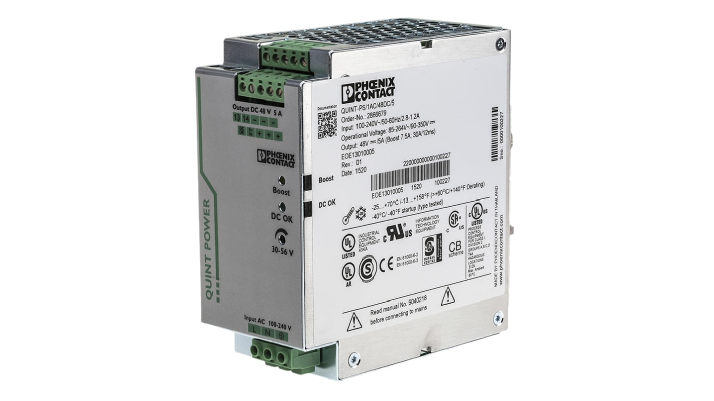 Alimentation pour rail DIN Phoenix Contact, série QUINT-PS/1AC/48DC/ 5, 48V c.c.out 5A, 240W