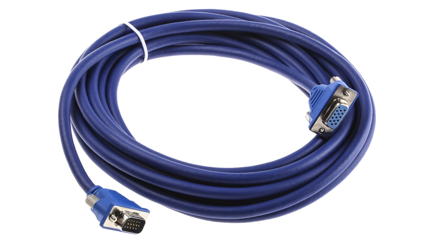 Kabel VGA złącze A Męskie złącze B Żeńskie długość 5m Niebieski RS PRO