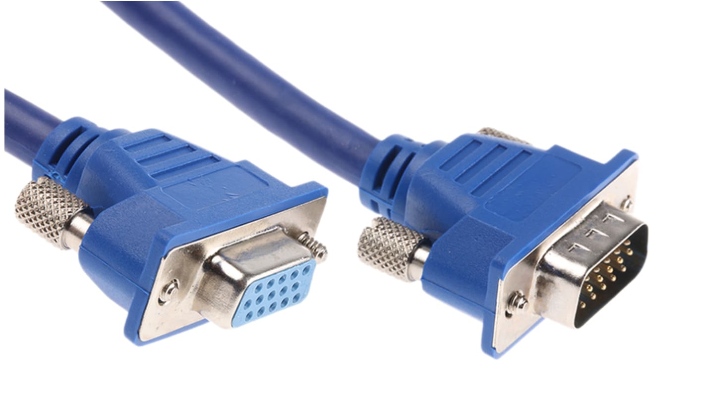 Kabel VGA złącze A Męskie złącze B Żeńskie długość 15m Niebieski RS PRO