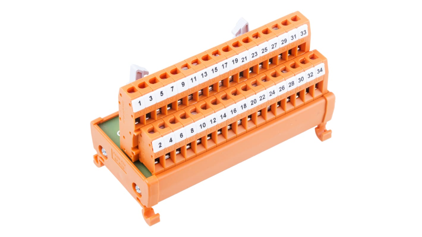 Interfész modul Lapos szalagkábel DIN-sínre szerelhető, Férfi, 34 pólusú, 125 V AC/DC, 1A, 96mm