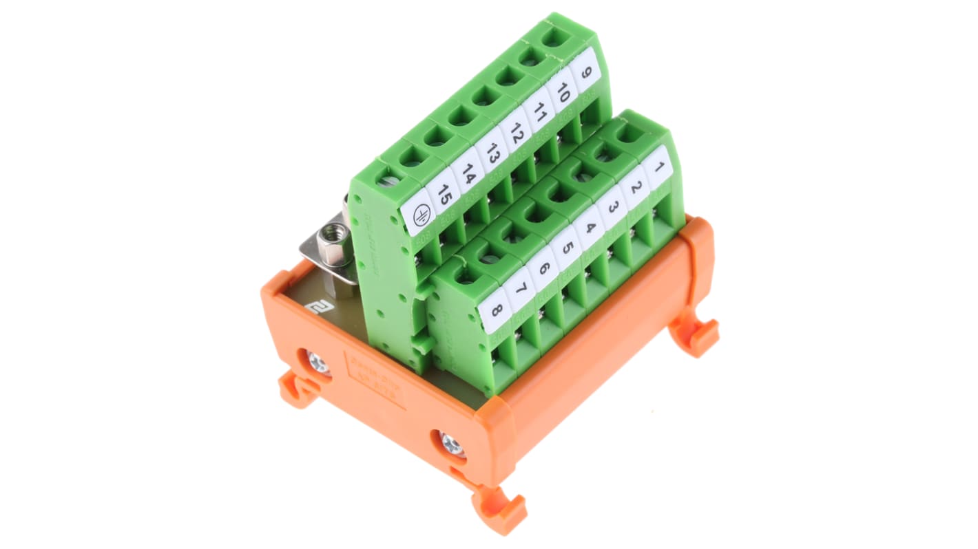 RS PRO D-Sub接口模块, 母座, 15p, DIN导轨安装, 22 → 14 AWG, 1.5A, 125 V 交流/直流