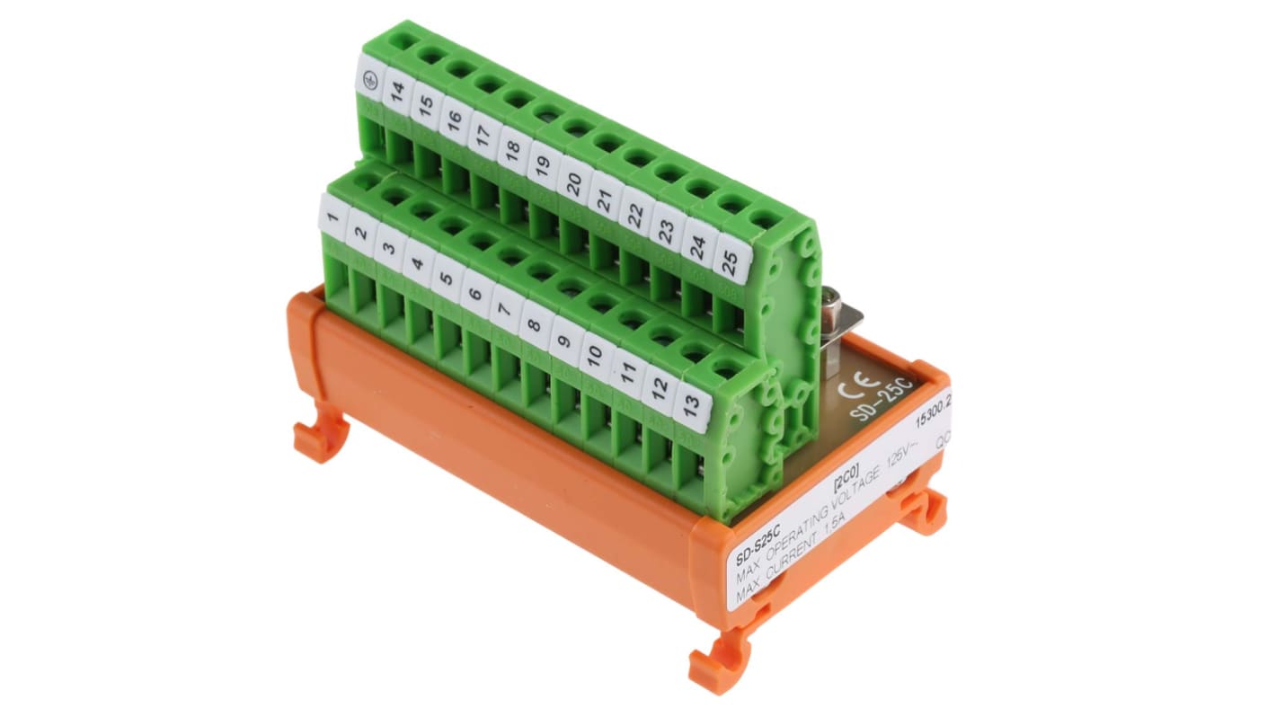 RS PRO 25-Contact Male Interface Module, D-sub Connector, DIN Rail Mount, 1.5A