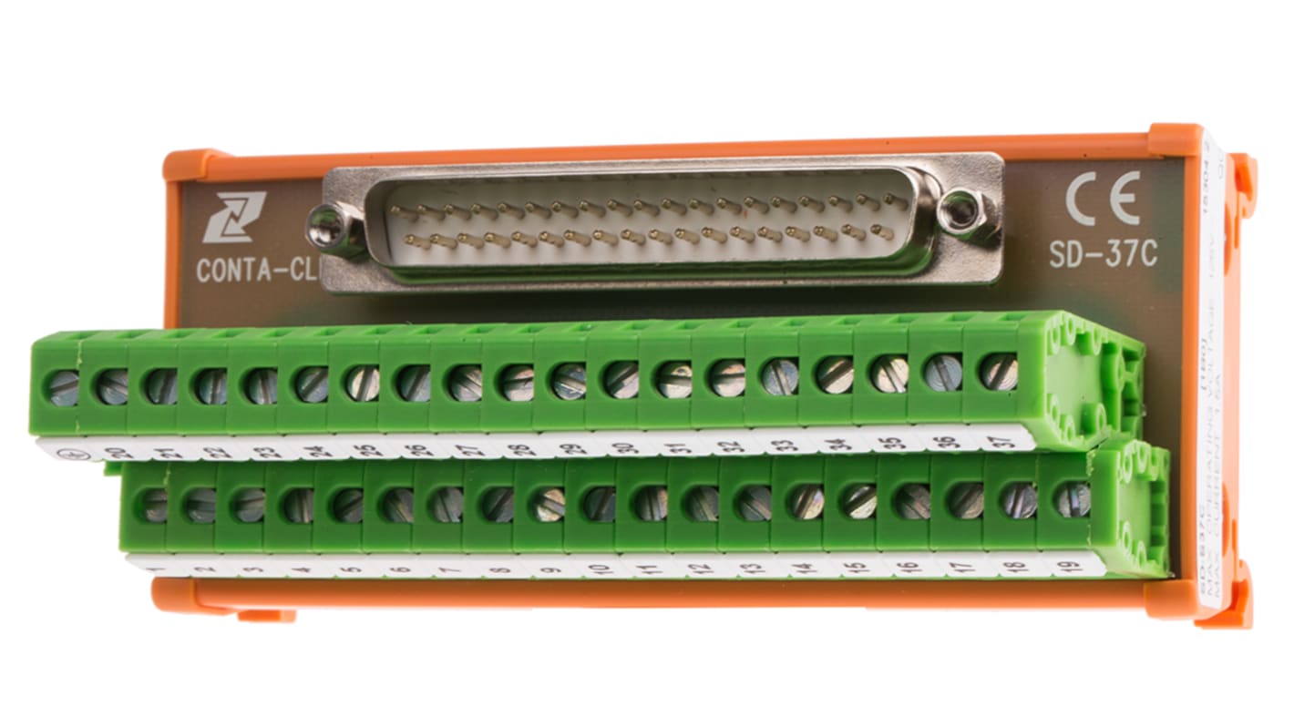 Moduł 37 -pinowe na szynę DIN RS PRO D-sub Męski długość 107mm 1.5A