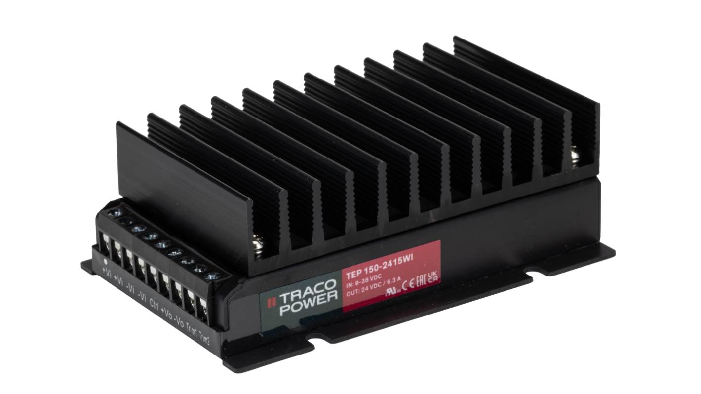 TRACOPOWER TEP 150WI DC-DC Converter, 24V dc/ 6.3A Output, 9 → 36 V dc Input, 150W, Through Hole, +75°C Max Temp