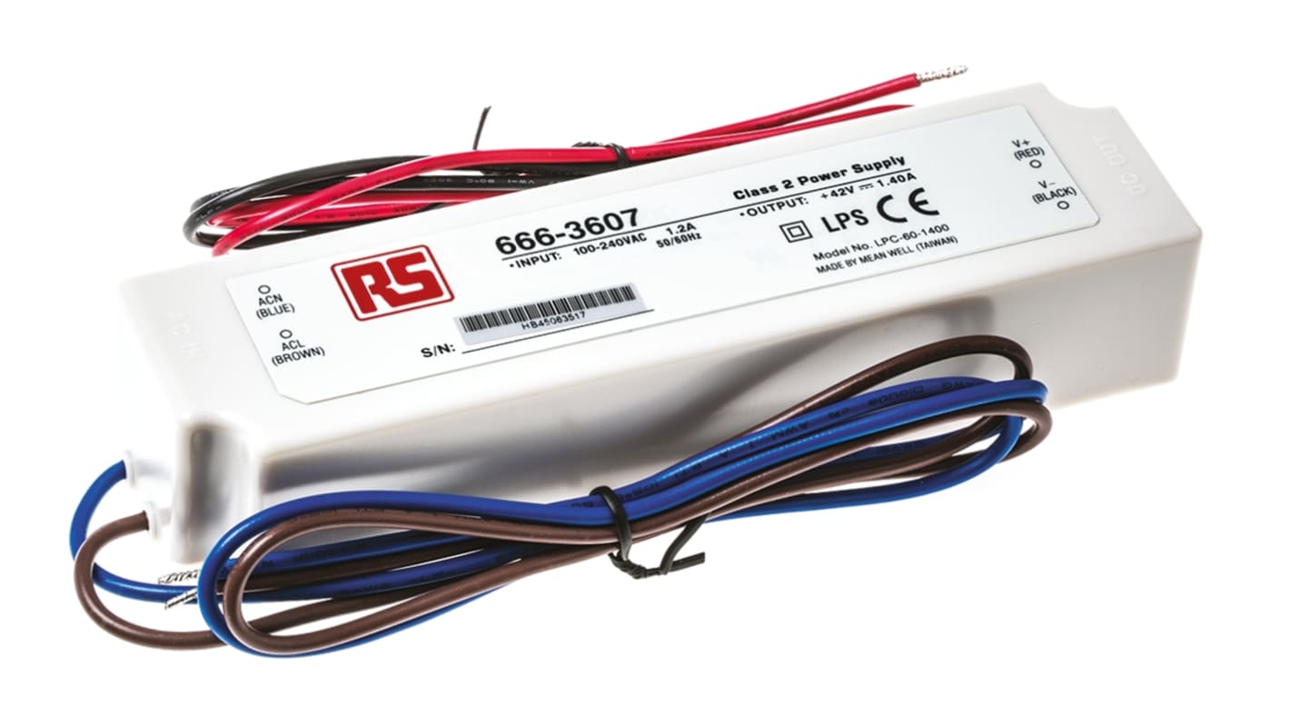 MEAN WELL LED Driver, 9 → 42V Output, 58.8W Output, 1.4A Output, Constant Current