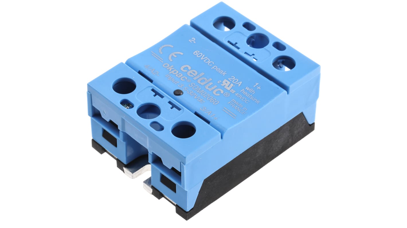 Celduc SOM Series Solid State Relay, 20 A Load, Panel Mount, 40 V dc Load, 32 V dc Control