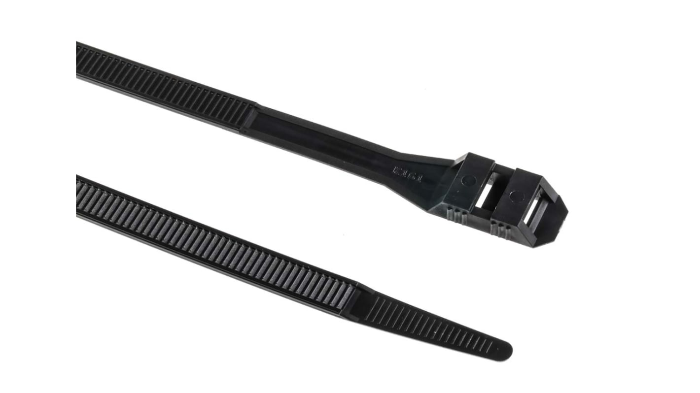 RS PRO Cable Tie, Double Locking, 300mm x 9 mm, Black Nylon, Pk-100