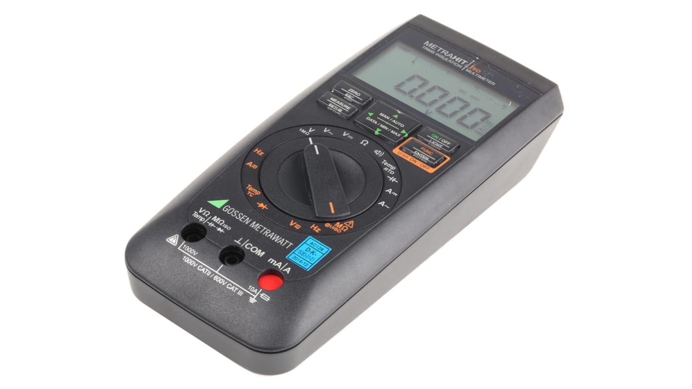 Gossen Metrawatt METRAHit ISO Handheld LCD Digital Multimeter, True RMS, 10A ac Max, 10A dc Max, 1000V ac Max