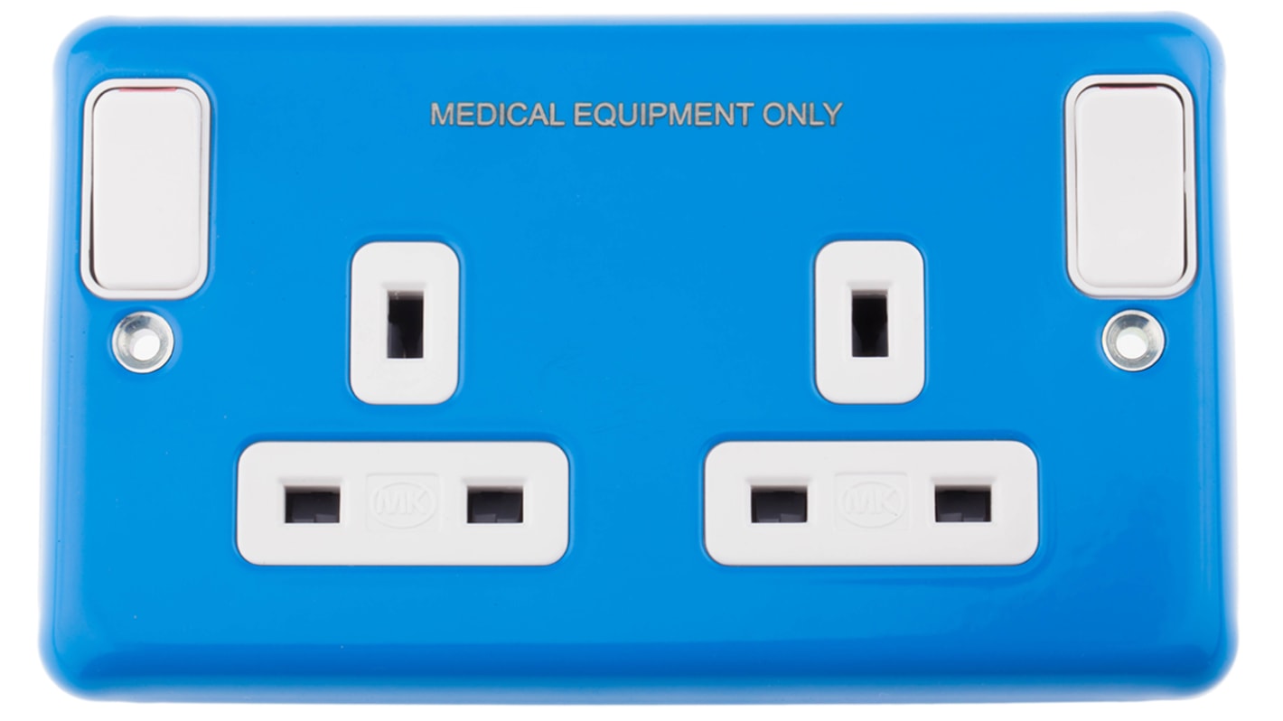 MK Electric Albany Plus Blue 2 Gang Plug Socket, 2 Poles, 13A, Type G - British, Indoor Use