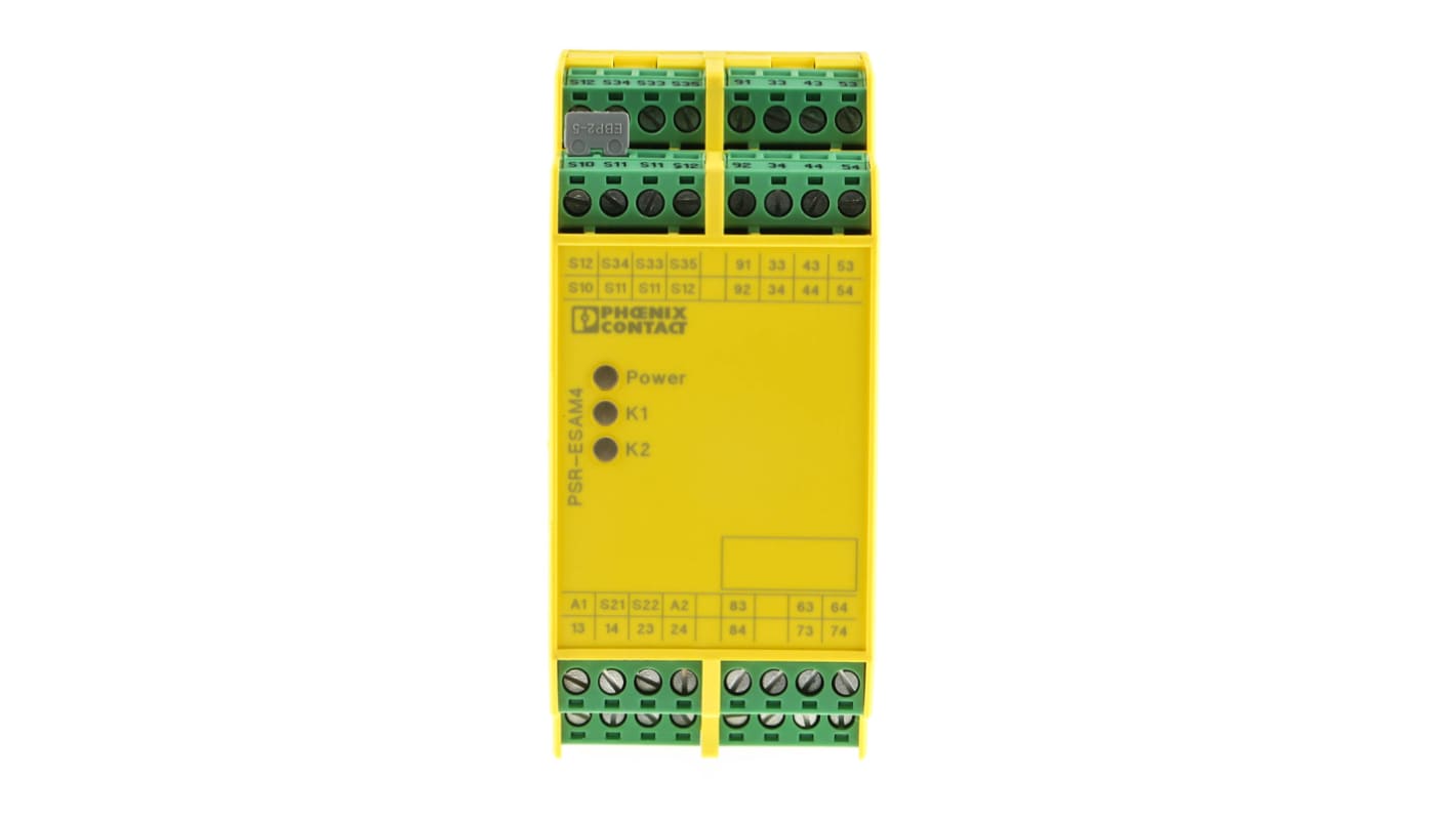 Phoenix Contact PSR-SCP Sicherheitsrelais, 24V ac/dc, 1, 2-Kanal, 8 Sicherheitskontakte Not-Aus, 1 Hilfsschalter, 4 ISO