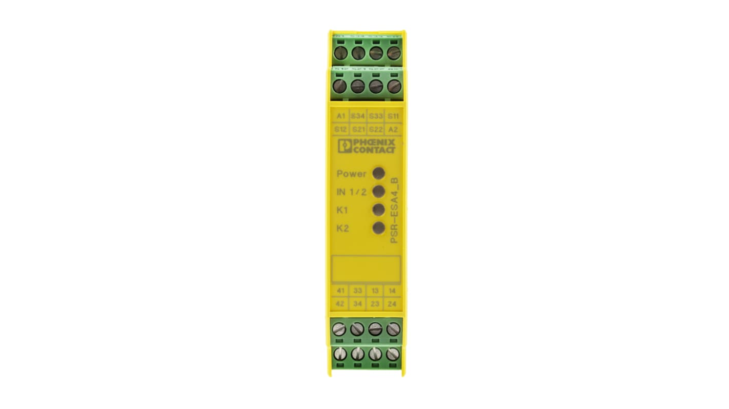 Phoenix Contact PSR-SCP- 24UC/ESA4/3X1/1X2/B Emergency Stop Safety Relay, 24V ac/dc, Dual-Channel, 3 Safety Contacts