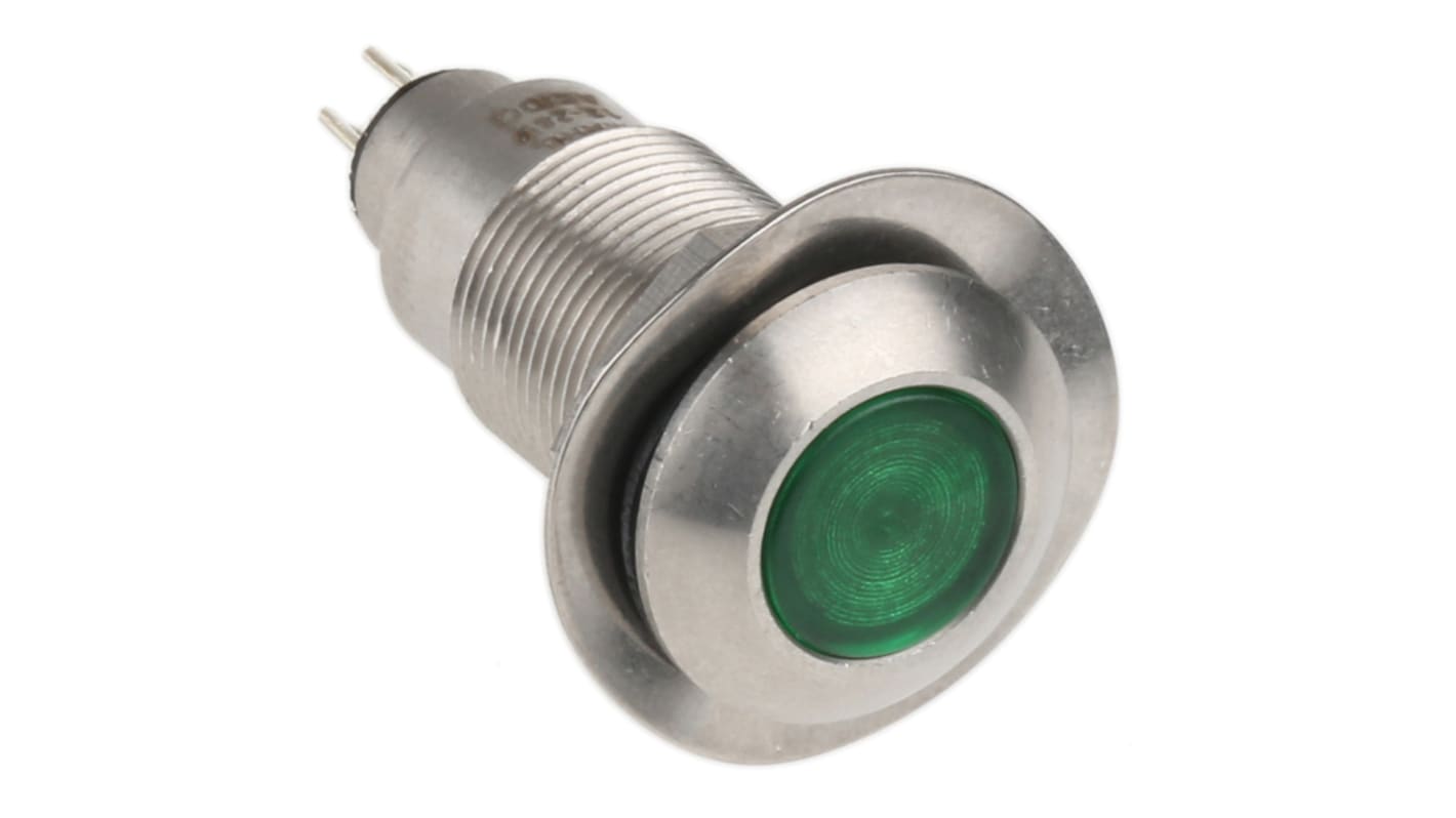 Marl Green Panel Mount Indicator, 12 → 28V, 12.7mm Mounting Hole Size, Solder Tab Termination, IP67