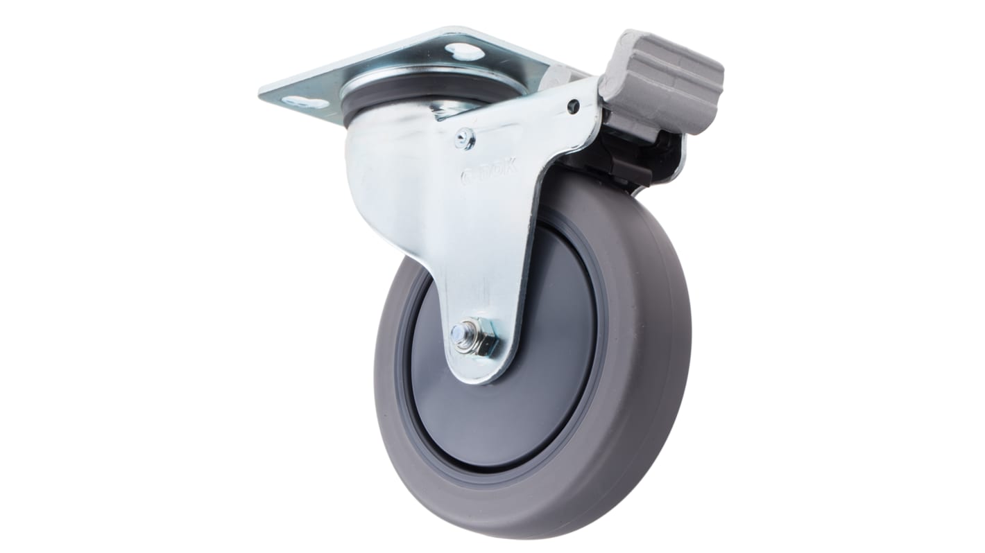 RS PRO Braked Swivel Castor Wheel, 90kg Capacity, 125mm Wheel