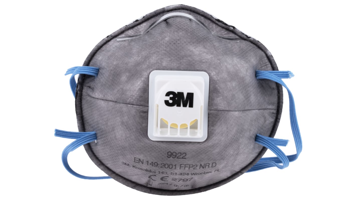 Maschera respiratoria FFP2 con valvola 3M serie 9900 Speciality, col. Grigio, con clip per naso regolabile