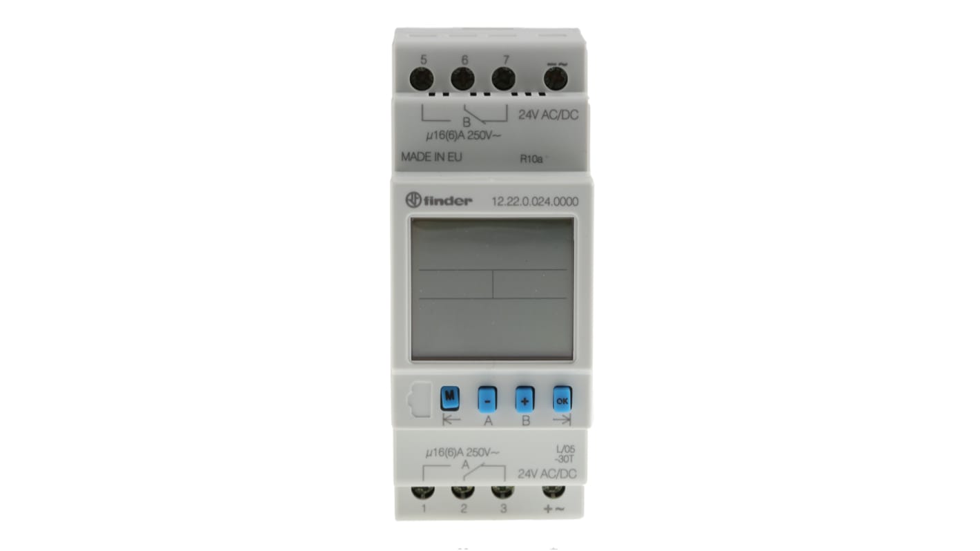 Finder Digital DIN Rail Time Switch 24 V ac/dc, 2-Channel