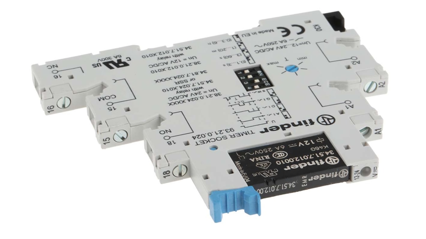 Finder 38 Series Series DIN Rail Mount Timer Relay, 12V ac/dc, 1-Contact, 0.1 s → 6h, SPDT