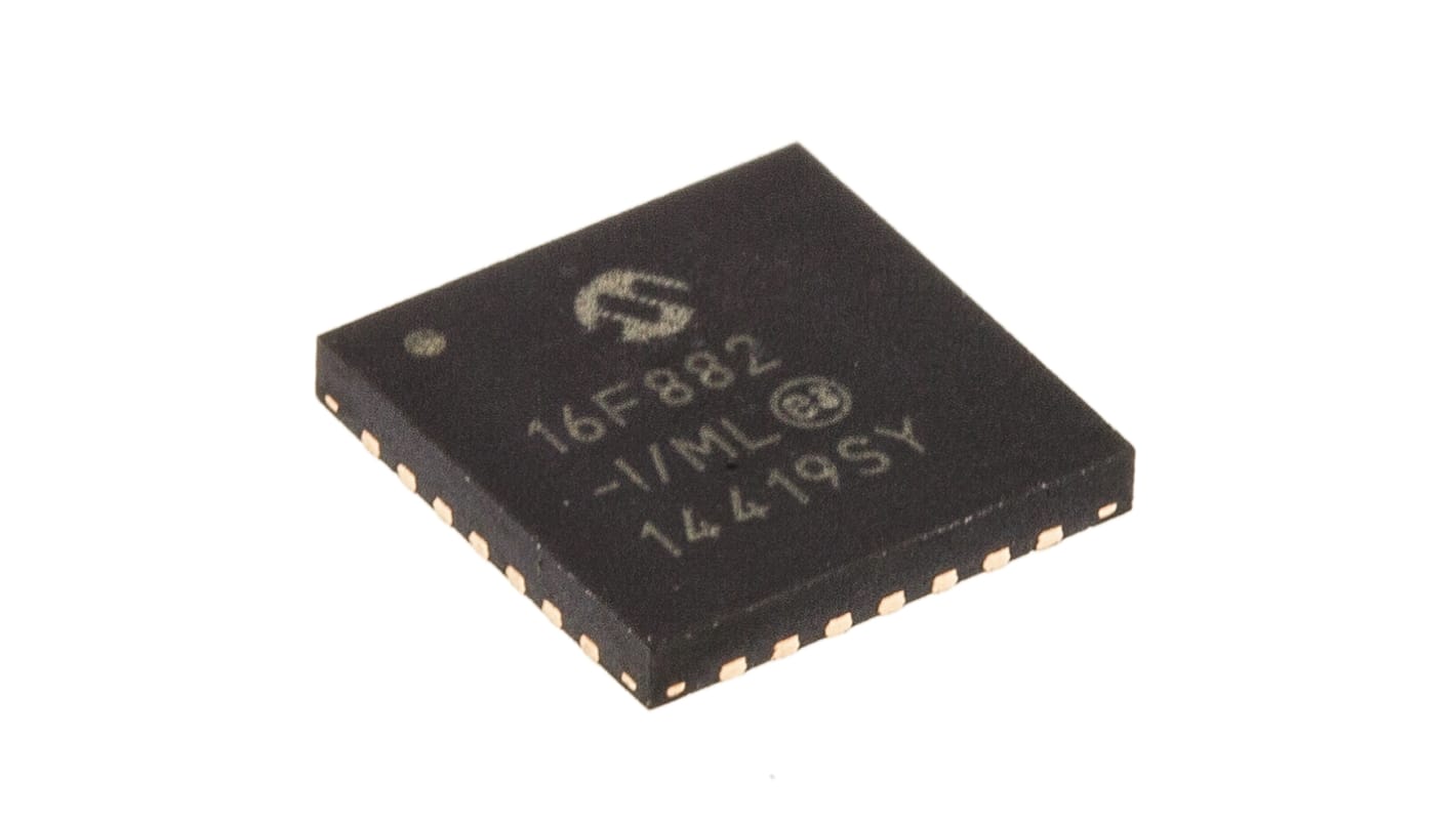 Microchip PIC16F882-I/ML, 8bit PIC Microcontroller, PIC16F, 20MHz, 2048 x 14 words, 128 B Flash, 28-Pin QFN