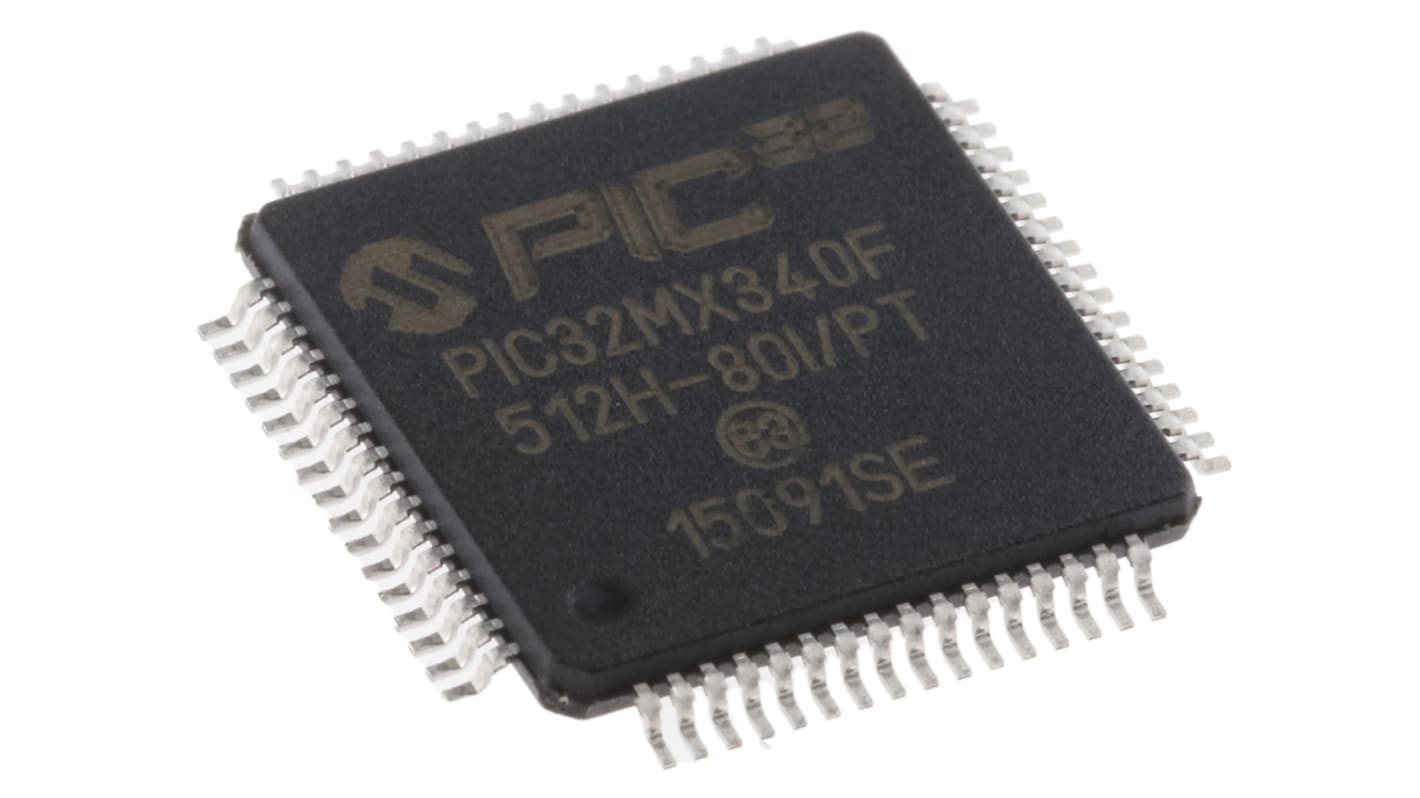 Microchip マイコン, PIC, 80MHz, 512, フラッシュ, 64-Pin TQFP