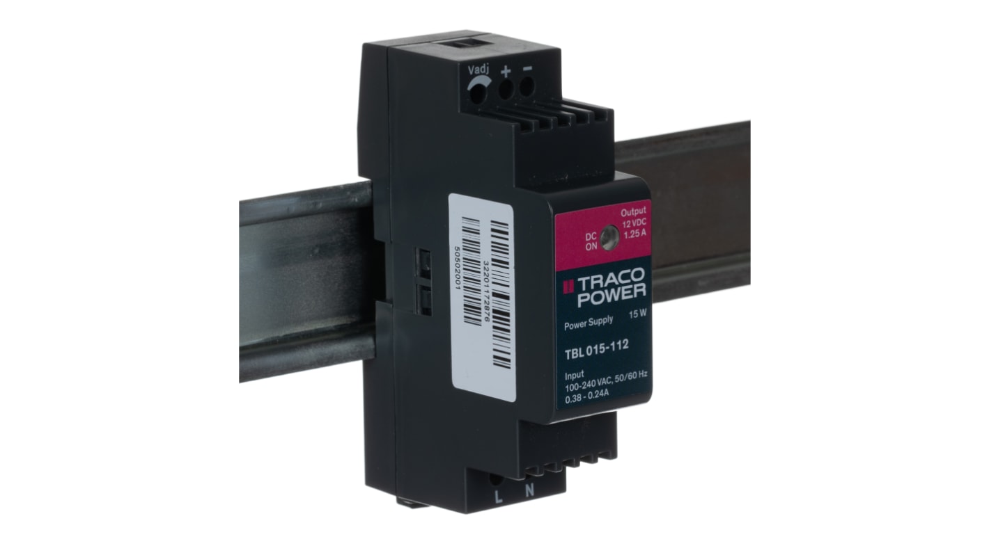 TRACOPOWER TBL Getaktet DIN-Schienen Netzteil 15W, 85 → 264V ac, 12V dc / 1.25A