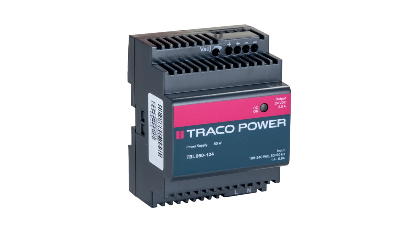 Alimentatore a montaggio su guida DIN TRACOPOWER, 24V cc, 2.5A, 85 → 264V ca, 60W
