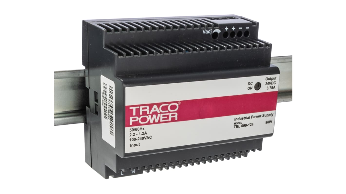 Alimentatore a montaggio su guida DIN TRACOPOWER, 24V cc, 3.75A, 85 → 264V ca, 90W